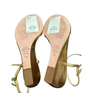 $425 Stuart Weitzman Gloria Leather Wedge Sandal Platino Metallic 71/2 thumbnail 9