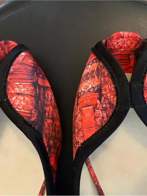 Christian Siriano Red and Black Peep-Toe Flats. Ballerina Open toe EUC thumbnail 6