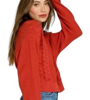 NWT Billabong Cable Knit Sweater Red Ski Lodge L Gift Giving Mockneck Cropped thumbnail 1