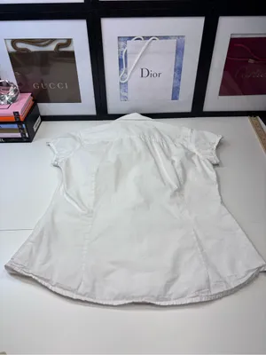 Lefties Zara Crisp White Short Cap Sleeve Button Down Cotton Blouse Size M MEX28 thumbnail 8