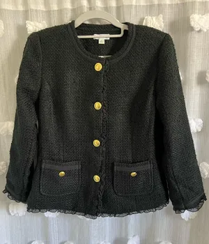 Joan Rivers Black Tweed Jacket with Gold Buttons thumbnail 1