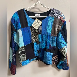 NEW Vintage Kosi‎ Bali 90s Patchwork Blue Quilted Jacket Handmade Women’s M/L thumbnail 4