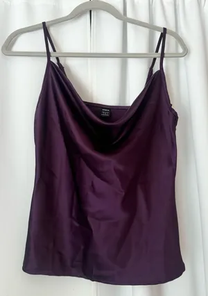 Purple Cowl Neck Sleeveless Satin Tank Too Size Small thumbnail 1