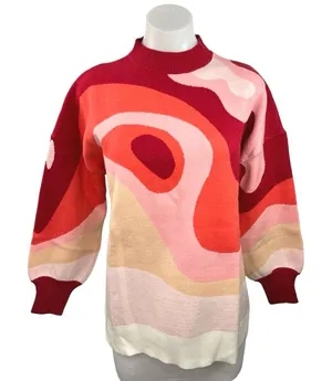 Verge Girl Multicolor Abstract Print Oversized Mock Neck Long Sleeve Sweater Size 8 thumbnail 1