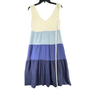 Marine Layer Corinne Colorblock Tiered Maxi Dress Womens S Blue Cotton Gauzy thumbnail 10