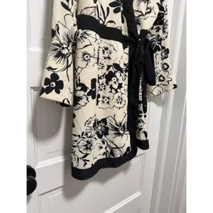 Abercrombie & Fitch Womens Black Cream Floral Wrap Mini Dress Long‎ Sleeve thumbnail 12