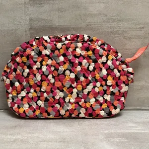 Vera Bradley Large Ruffle Cosmetic MakeUp Bag Pink Orange‎ White Polka-dots thumbnail 2