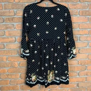 Entro Dress Womens Small Black Floral Polka Dot Criss Cross Neck‎ Cottage Core thumbnail 2