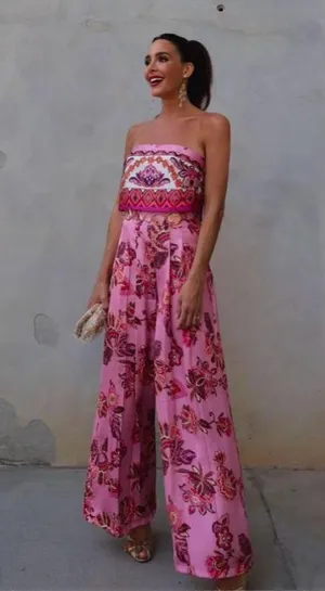 Zara jumpsuit romper wide leg sleeveless boho floral summer vacation casual thumbnail 2
