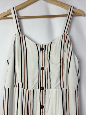 Velvet Heart White Brown & Black Stripe Button Front Midi Dress M thumbnail 3