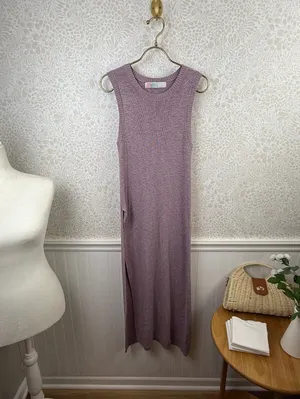 Free People Beach Purple Cotton Slit Sleeveless Ribbed Maxi Dress - Size - XS thumbnail 2