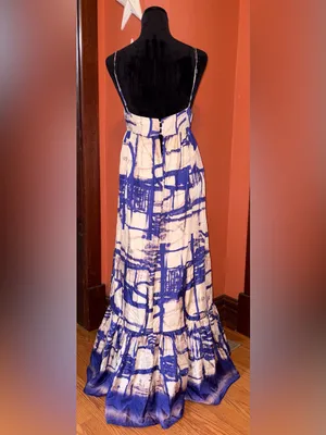 Blue and White Abstract Print Maxi Skirt thumbnail 4
