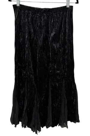 Vtg Black Crushed Velvet Mesh Maxi Skirt Sz M Witchy Whimsigoth Fairy Grunge thumbnail 1