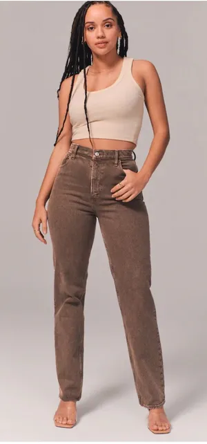 Abercrombie & Fitch Ultra High Rise 90s Straight Leg Jean Size 25 Washed Brown thumbnail 1
