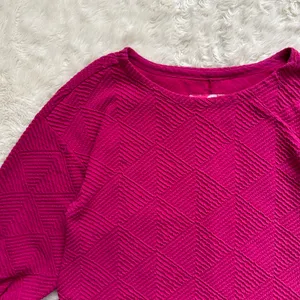 Anthropologie Maeve Blouse Mikayla Peplum Top Textured 3/4 Sleeves Pink M thumbnail 5