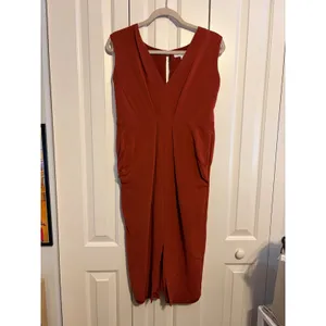 REISS Gracie Pleat Detailed Midi Dress‎ Rust Orange US 10 thumbnail 2