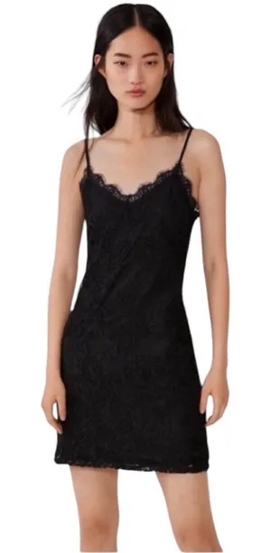 Zara W&B Collection Lacey Vneck Bodycon Spaghetti Strap Cocktail Party Dress M thumbnail 1