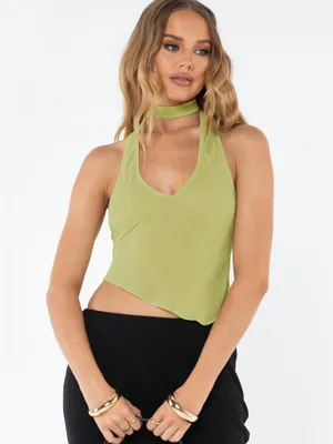 NWT Lioness Rendezvous Halter Top Lime chartreuse princess polly vneck crop thumbnail 8