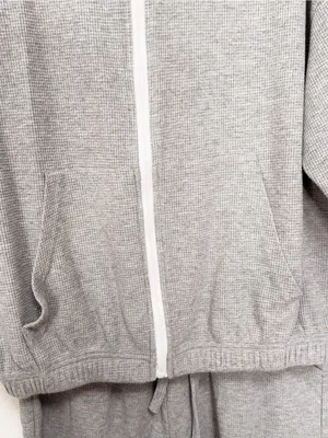 J.ING Gray Waffle Knit Zip Up Hoodie Shorts Two Piece Lounge Set One Size thumbnail 4