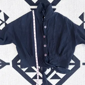 Free People Sunstreaks Tie Front Button Down Blouse in Black XS thumbnail 6