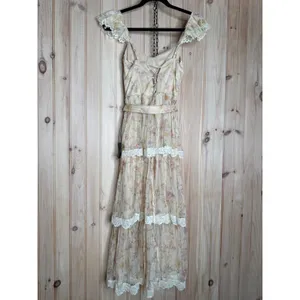 NWT Lulus Dolora Blush Floral Bustier Tiered Midi Dress Romantic Cottage Size S thumbnail 8