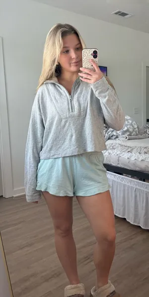 Aerie Quarter-Zip Pullover Grey Oversized thumbnail 1