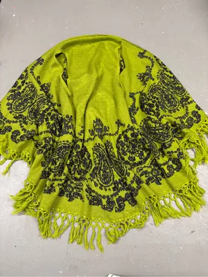 Vintage Raj Green Black Fringed Knit Poncho Cape Shawl Grandmacore One Size thumbnail 1