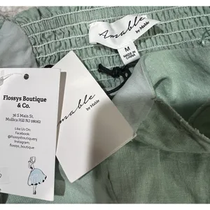 NWT Amable By Mable Anthropologie Green Ribbon Shoulders Mini Dress Size Medium thumbnail 6