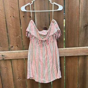 Billabong Strapless Fringe Chevron Striped Mini Dress thumbnail 4