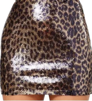 Altar'd State Leopard Sequin Mini Skirt Women’s S Small Brown Tan Black thumbnail 1