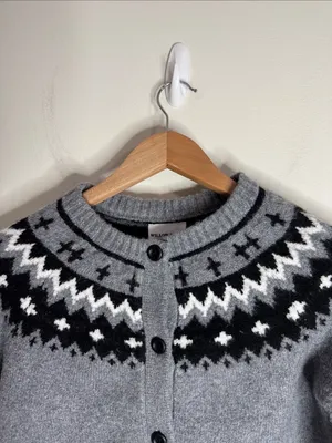 Willow & Wind Grey Button-Front Cropped Cardigan Nordic Fair Isle Winter size S thumbnail 4