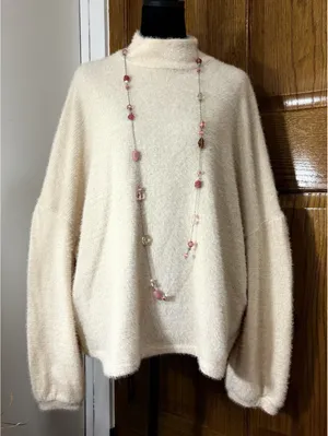 Sanctuary 2X Cream Fuzzy Mock Neck Oversized Sweater thumbnail 1