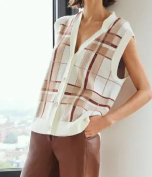 Babaton Aritzia Autumn Plaid Neutral Colored Vest thumbnail 1