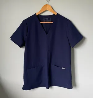 Figs Navy Blue Scrub Set-High Waisted Down Scrub Pants and Top thumbnail 5