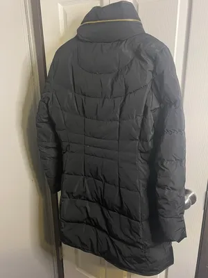 women’s large black coat with zipper stored hood. SEE NOTES. thumbnail 2