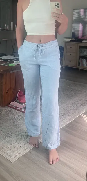 Seersucker Blue and White Linen Pants thumbnail 1