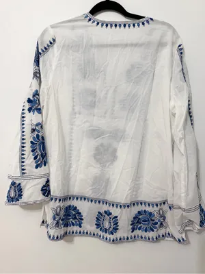 Soft surroundings Vera Tunic size large white and blue embroidery floral boho thumbnail 5