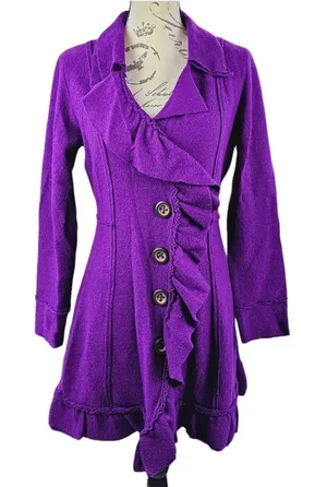 Nic + Zoe -753‎ Women's Magenta Buttoned Ruffled Dress Coat Size Small thumbnail 1