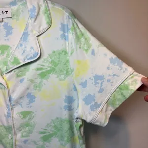 KIKIT 2-Piece Short Lounge Set Pastel Tie Dye Short Sleeve Button Up Shirt Large thumbnail 5