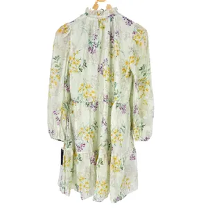 Taylor Floral Tiered Smock Dress Small‎ Cream Yellow Purple Lyocell Coquette NWT thumbnail 4