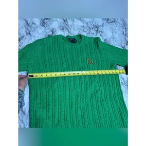 Lauren Ralph Lauren Bright Green Cable-Knit Crewneck Sweater 100% Cotton medium thumbnail 5