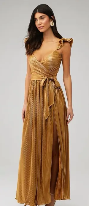 SAYLOR IMARA MAXI GOLD PLEATED DRESS SZ xs‎ thumbnail 1