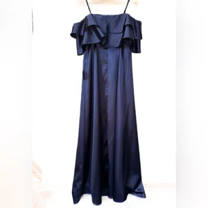 Lulus Pure Happiness Navy Blue Satin Off-the-Shoulder Maxi Dress thumbnail 5