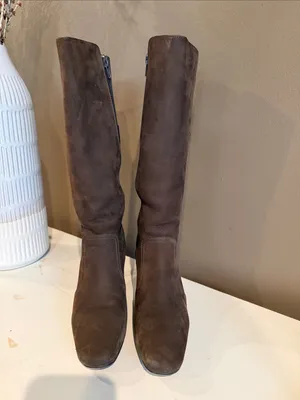 CROSS STAGE Chocolate Brown Suede Knee Boots Classic Heeled Adjustable Calf 7 thumbnail 2