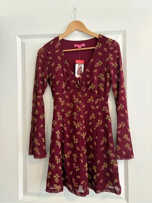 Betsey Johnson Burgundy Floral Long-Sleeve Mini Dress thumbnail 4