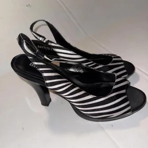 Unlisted Y2K Baddie Sandals‎ Heels Slip On Slingback Peep Toe Zebra Print Sz 9 thumbnail 4