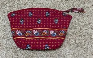 Vera Bradley Burgundy Red Floral Quilted Cotton Cosmetic Makeup Zipper Pouch Bag thumbnail 1