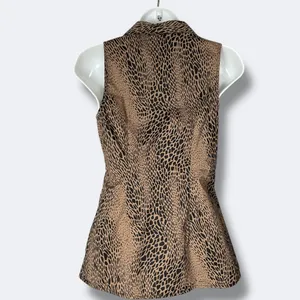 Guess Wrap Top Animal Print‎ Women Small Brown Black Leopard Sleeveless Blouse thumbnail 2