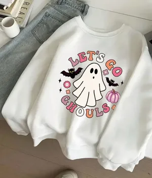 SheIn Women’s Let's Go Ghouls White Graphic Sweatshirt thumbnail 1