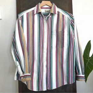 Chic Jeans Vintage 90s WOMENS Size L Western Jewel Tone Stripe Button Up Collar Indie Chic thumbnail 1